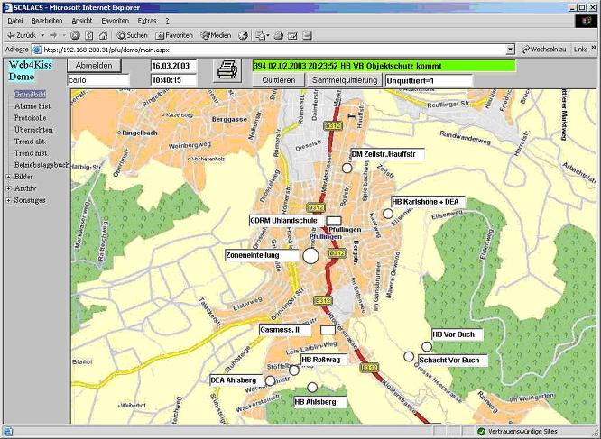 Übersichtskarte in SCALACS Datenserver DS3000 Webapplikation